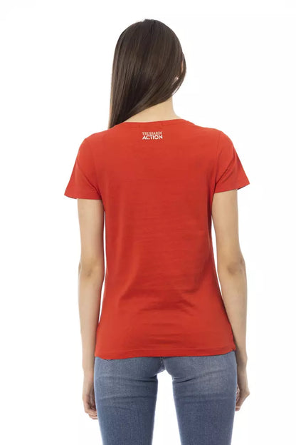 Stralend rood T-shirt met ronde hals en korte mouwen