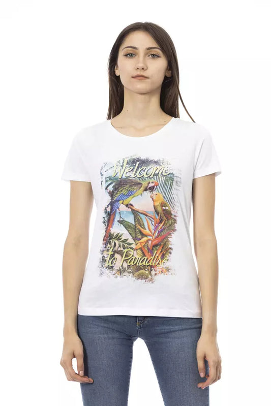 Elegant wit T-shirt met korte mouwen en print op de voorkant