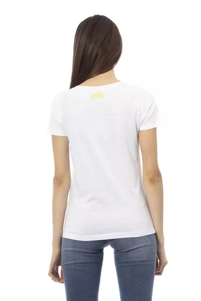 Elegante camiseta blanca de manga corta con estampado frontal