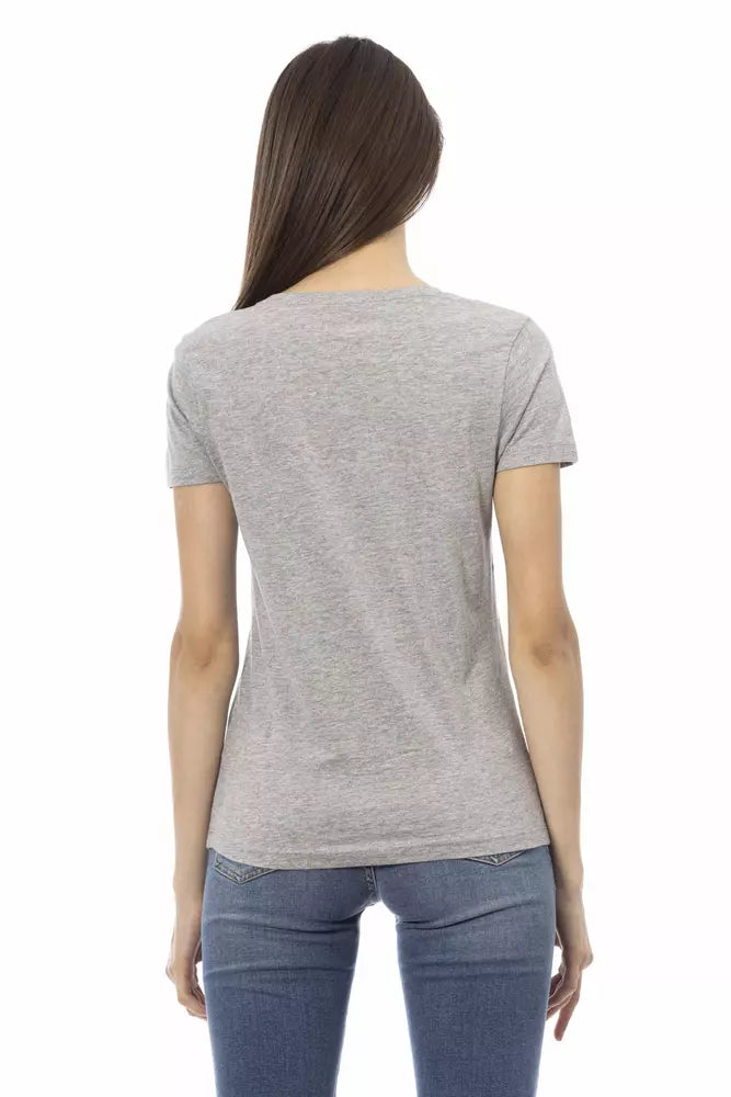 Camiseta gris elegante de manga corta con cuello redondo