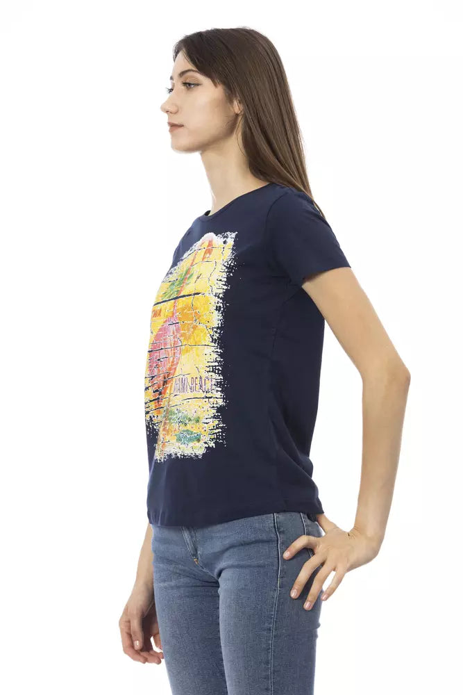 Chique blauw T-shirt met ronde hals en korte mouwen