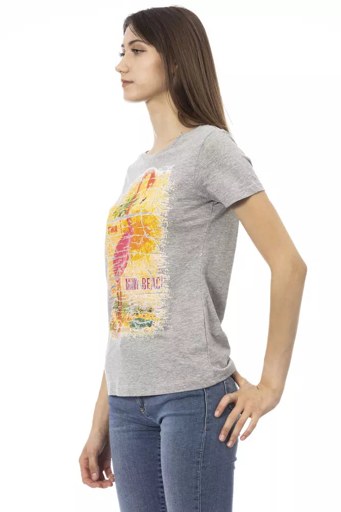 Camiseta elegante de mezcla de algodón gris con estampado artístico