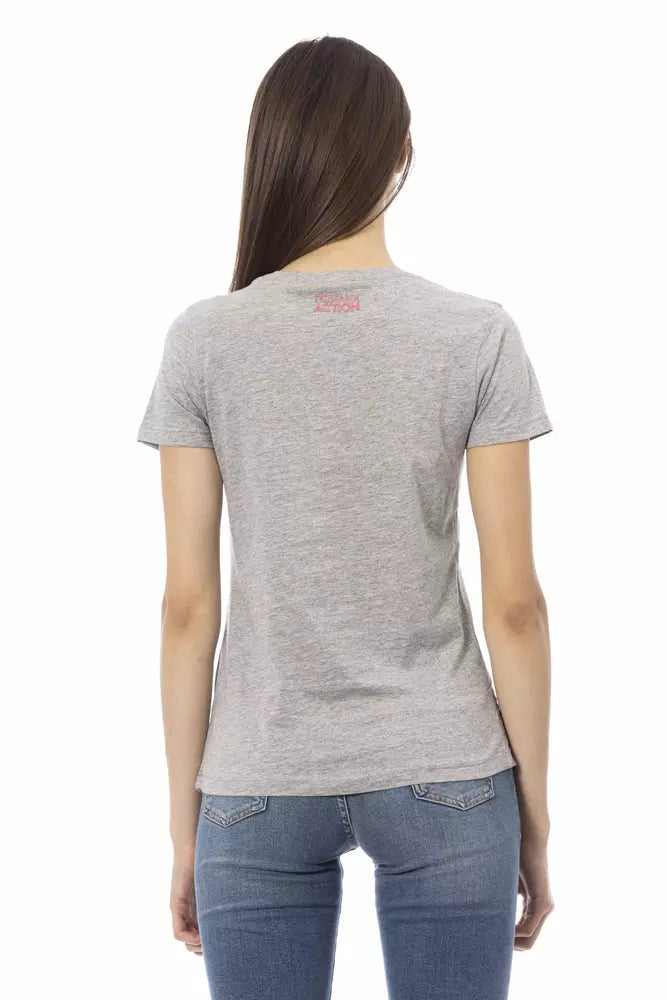 Camiseta elegante de mezcla de algodón gris con estampado artístico