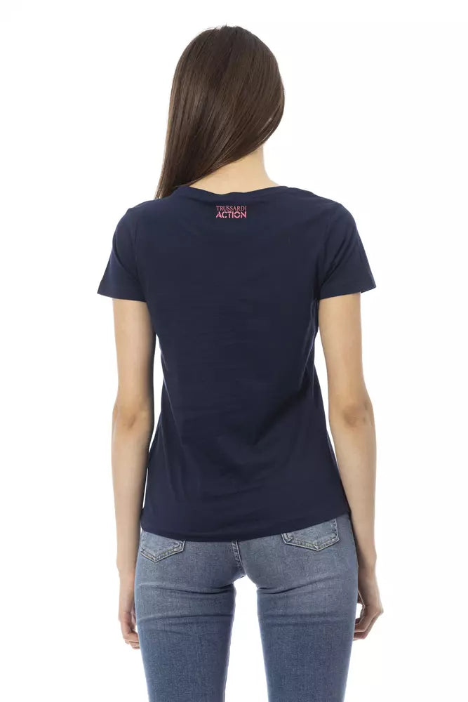 Chique blauw T-shirt met ronde hals en korte mouwen