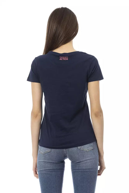 Camiseta azul elegante de manga corta con cuello redondo