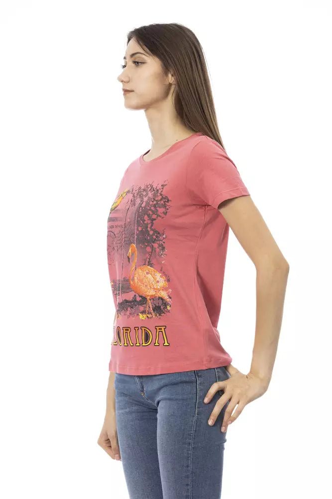 Elegante camiseta con estampado rosa para looks modernos de verano