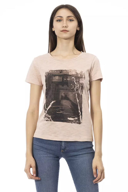 Elegant roze T-shirt met korte mouwen en chique print