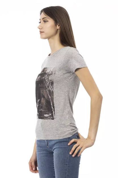 Camiseta gris elegante de manga corta con cuello redondo