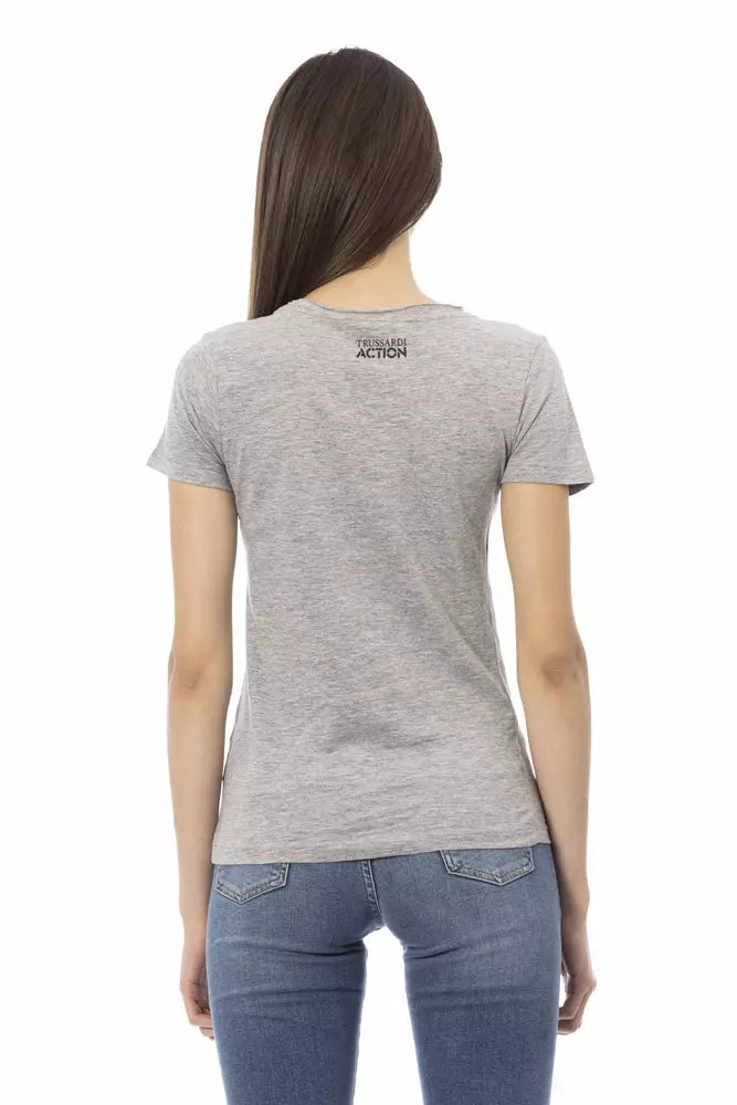 Camiseta gris elegante de manga corta con cuello redondo