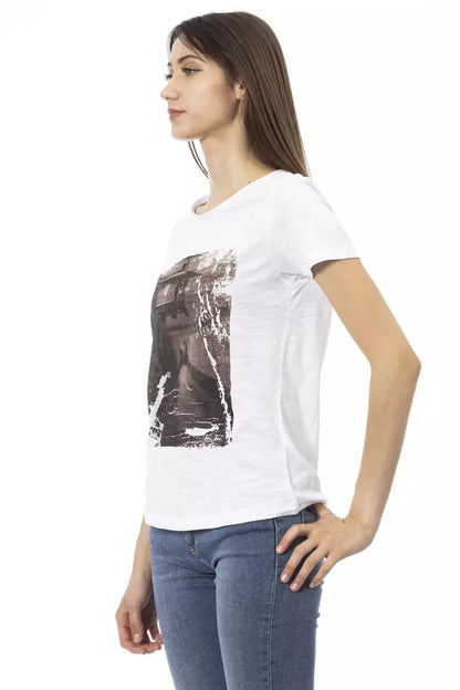 Chique wit T-shirt van katoenmix met print op de voorkant