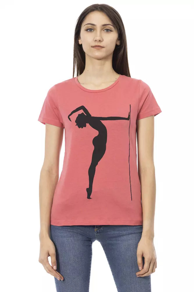 Chique roze katoenmix T-shirt met korte mouwen