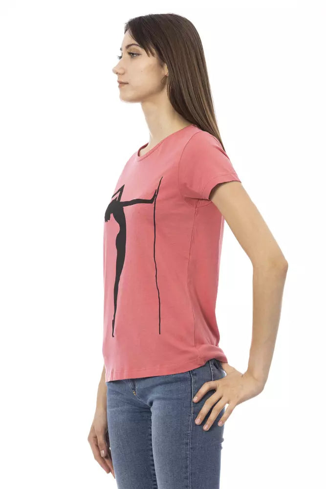 Chique roze katoenmix T-shirt met korte mouwen