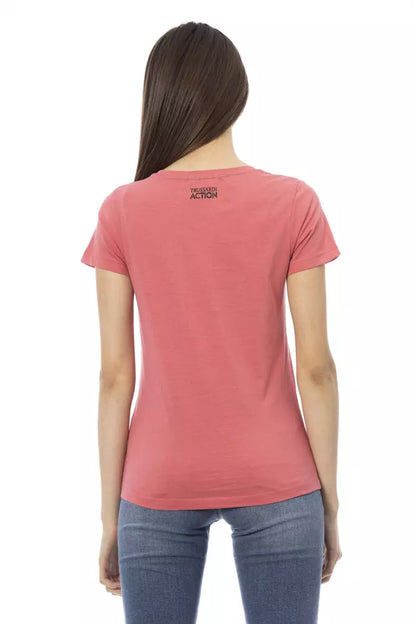 Chique roze katoenmix T-shirt met korte mouwen