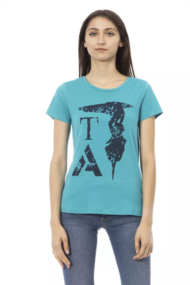 Elegant lichtblauw T-shirt met chique print op de voorkant