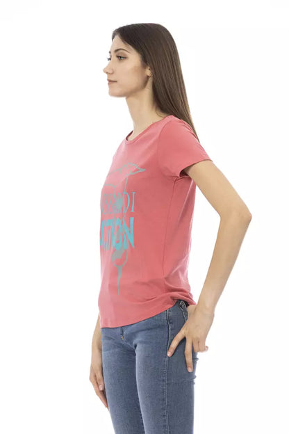 Camiseta rosa elegante de manga corta con cuello redondo