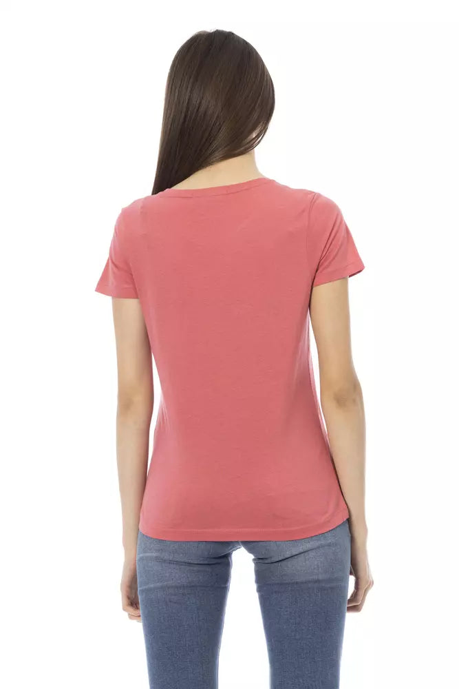 Chique roze T-shirt met ronde hals en korte mouwen