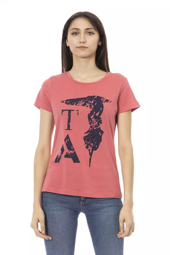 Camiseta rosa chic de mezcla de algodón con estampado elegante