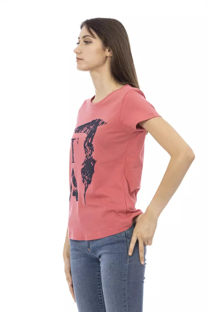 Camiseta rosa chic de mezcla de algodón con estampado elegante