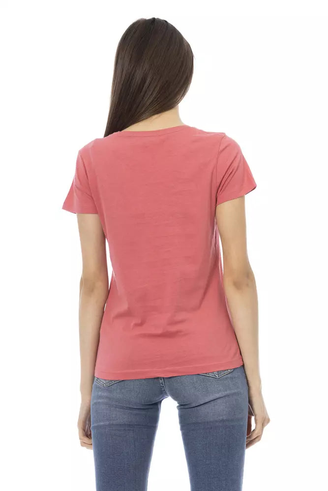 Camiseta rosa chic de mezcla de algodón con estampado elegante