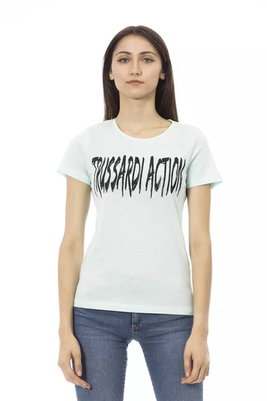 Elegant lichtblauw T-shirt met chique print op de voorkant