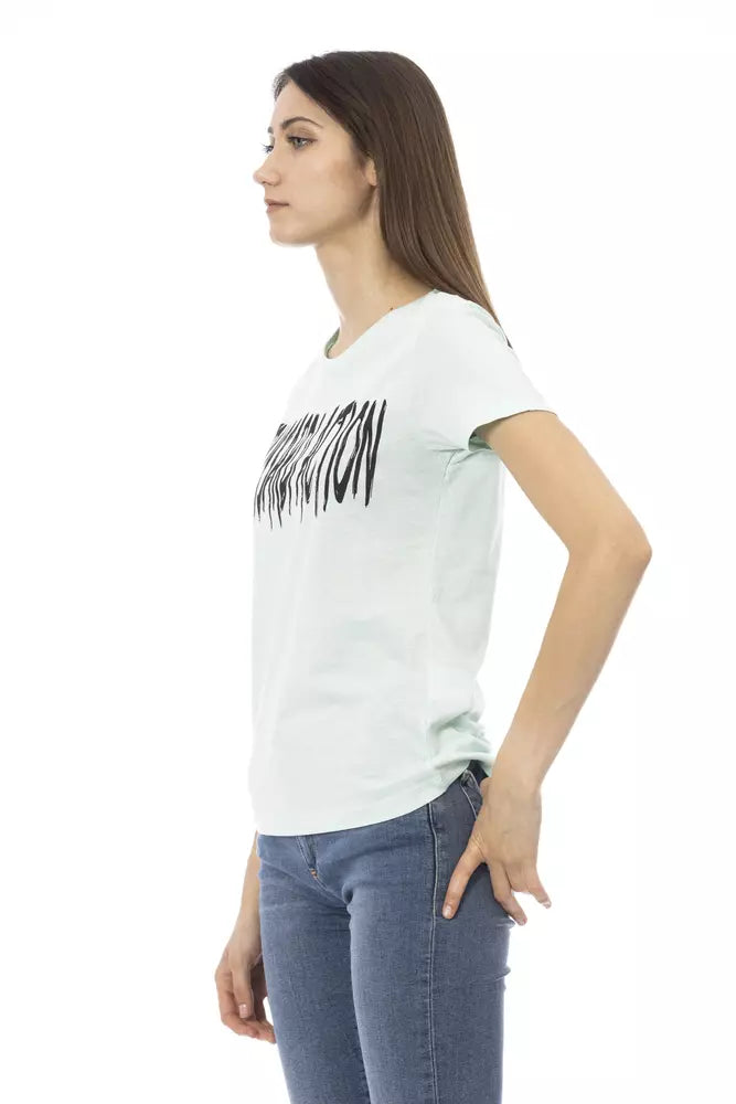 Elegant lichtblauw T-shirt met chique print op de voorkant