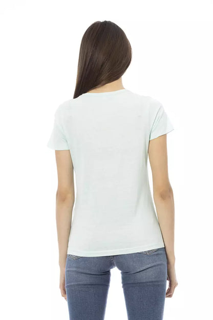 Elegant lichtblauw T-shirt met chique print op de voorkant