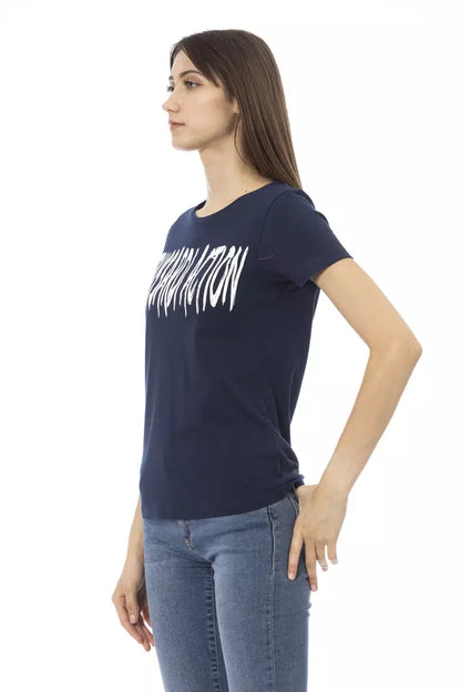 Elegante camiseta azul de manga corta con estampado chic