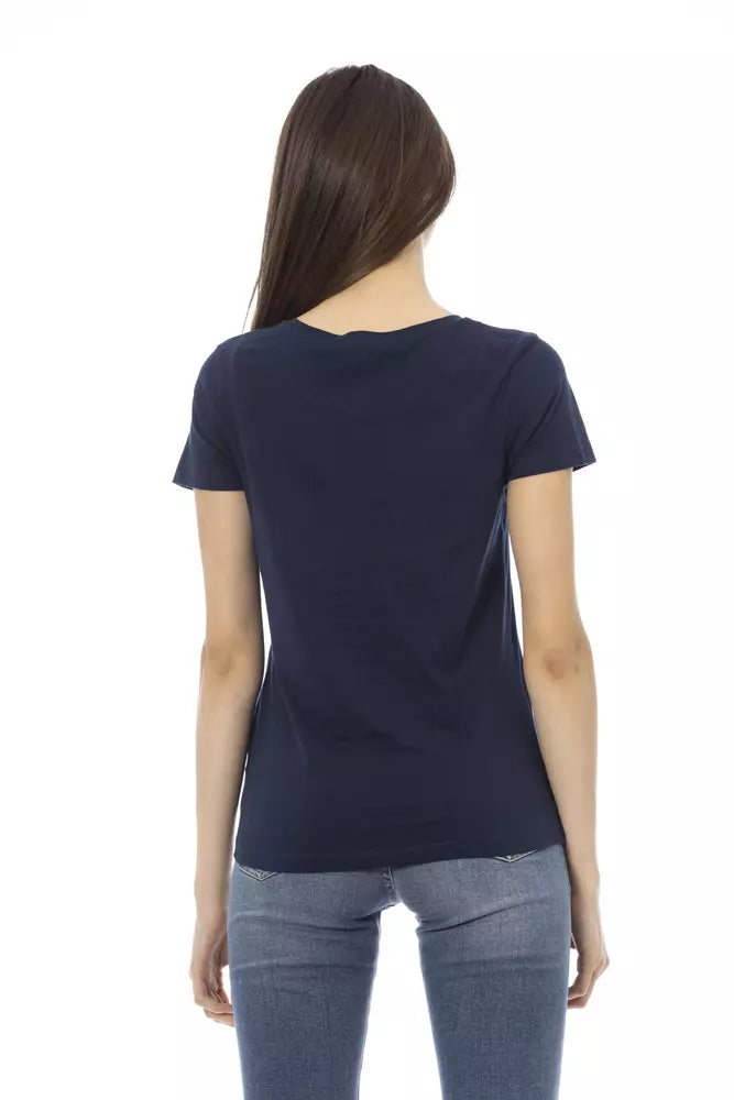 Elegant blauw T-shirt met korte mouwen en chique print