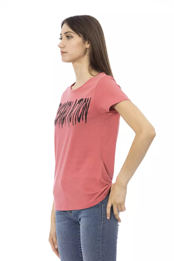 Elegant roze T-shirt met korte mouwen en chique print