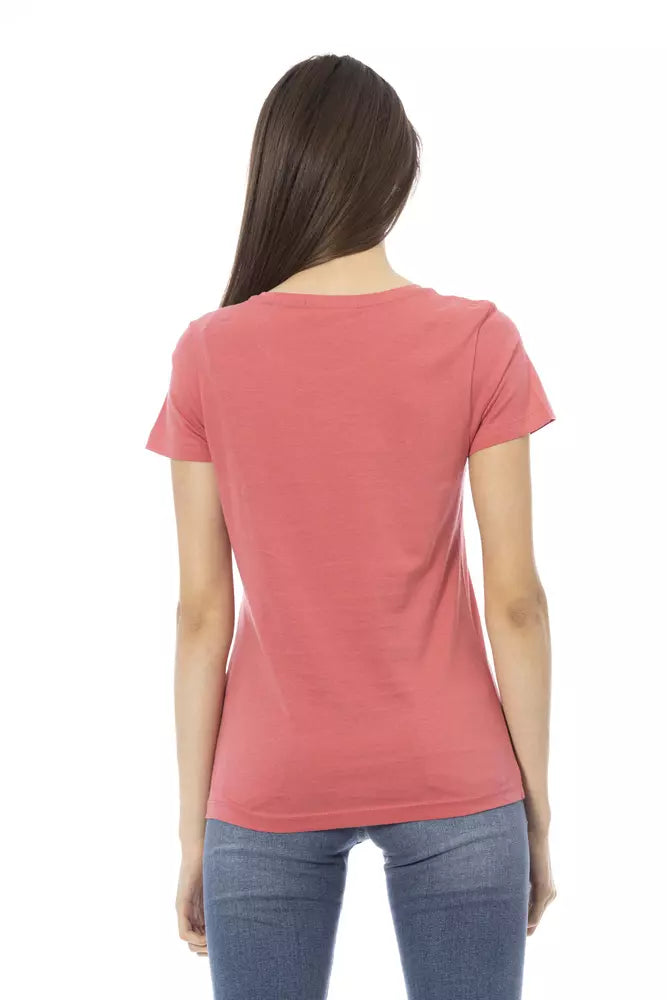 Elegant roze T-shirt met korte mouwen en chique print