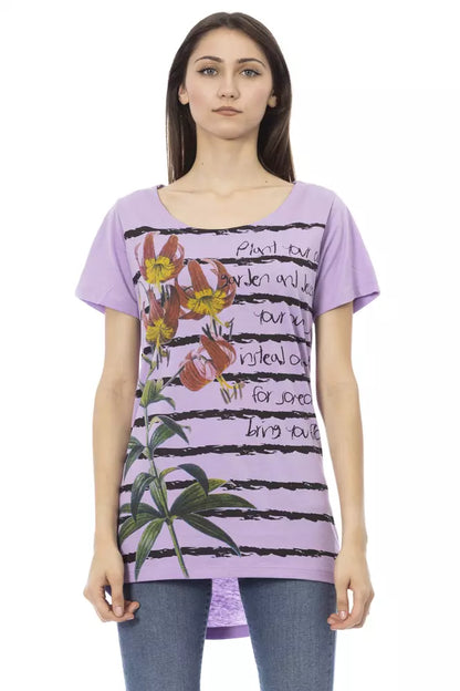 Camiseta morada elegante de manga corta con cuello redondo