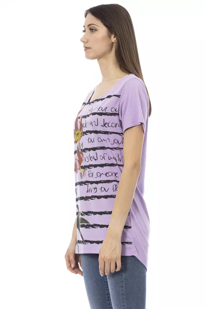 Camiseta morada elegante de manga corta con cuello redondo