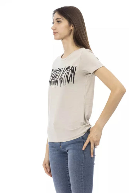 Elegant beige T-shirt met ronde hals en korte mouwen