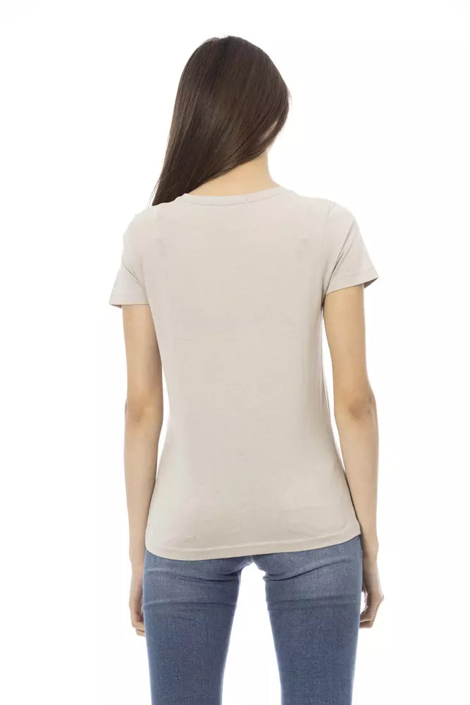 Elegant beige T-shirt met ronde hals en korte mouwen