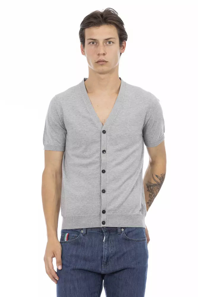 Elegante Jersey Gris De Algodón Con Cuello En V