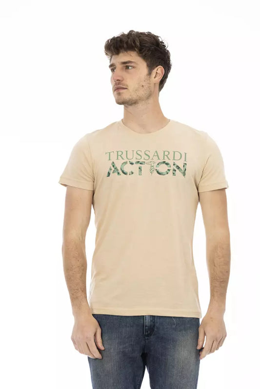 Elegant beige T-shirt met ronde hals en korte mouwen