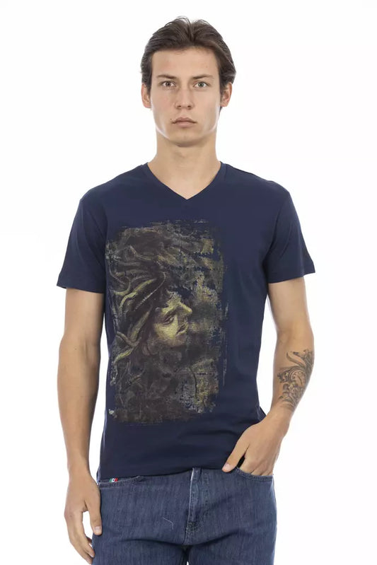 Camiseta azul elegante de manga corta con cuello en V