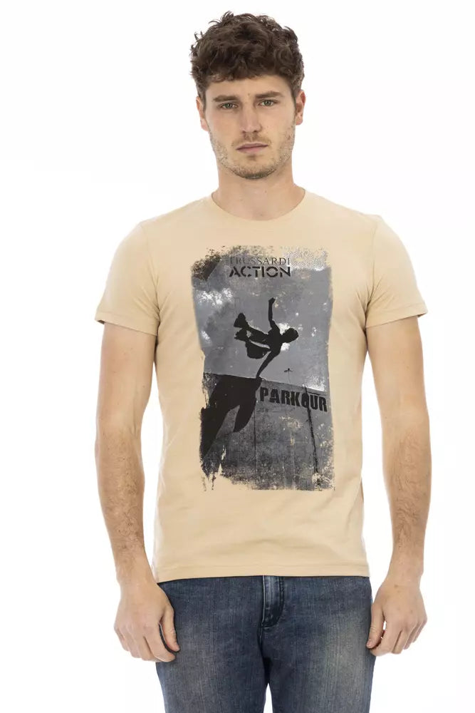 Elegant beige T-shirt met ronde hals en chique print