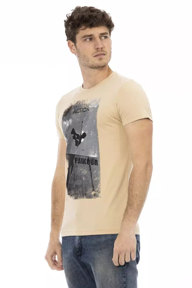 Elegant beige T-shirt met ronde hals en chique print