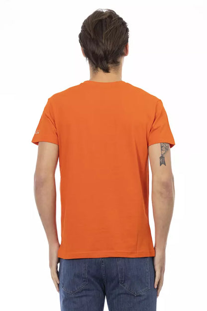 Oranje T-shirt met V-hals en grafische charme