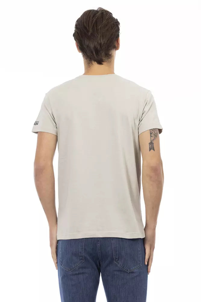 Beige T-shirt met V-hals en chique print op de voorkant