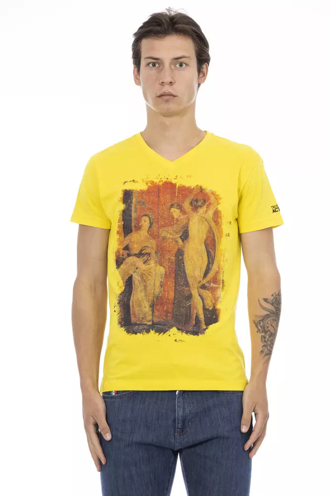 Zonneschijngeel T-shirt met V-hals en grafische charme