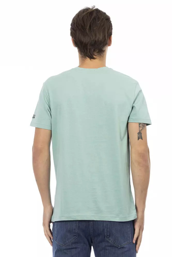 Camiseta verde vibrante con cuello en V y estampado frontal