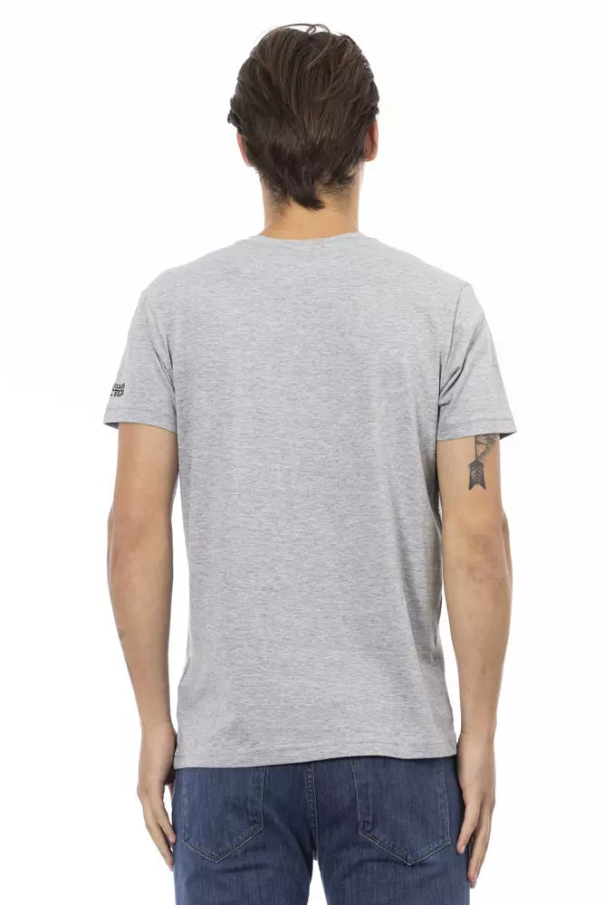 Camiseta De Manga Corta Con Cuello En V Y Estampado Frontal - Gris Elegante