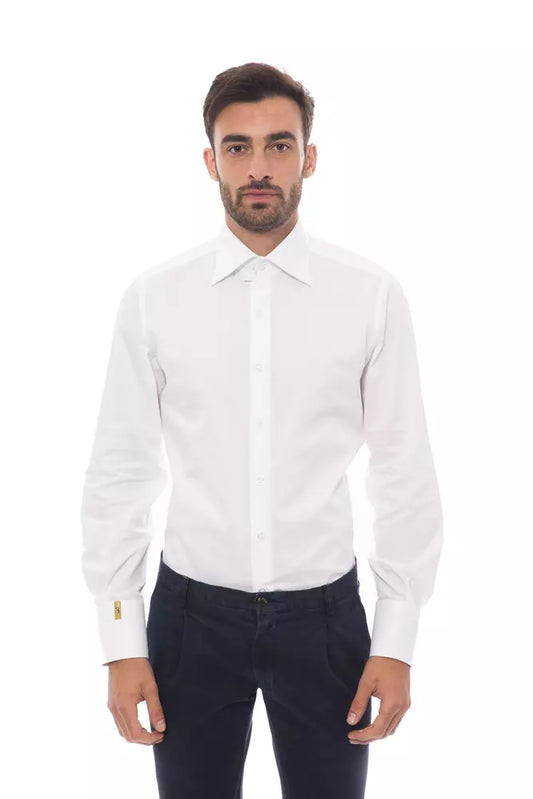 Elegante camisa de algodón blanca con monograma