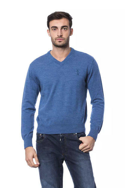 Blue Merino Wool Men Sweater