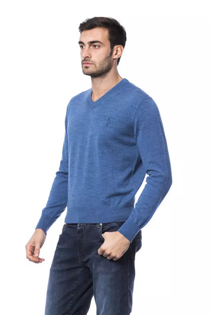 Blue Merino Wool Men Sweater