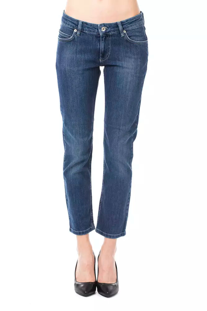 Light Blue Cotton Women Capri Jeans