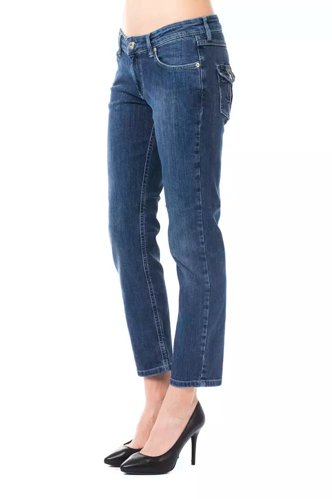 Light Blue Cotton Women Capri Jeans