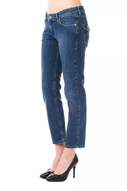 Light Blue Cotton Women Capri Jeans